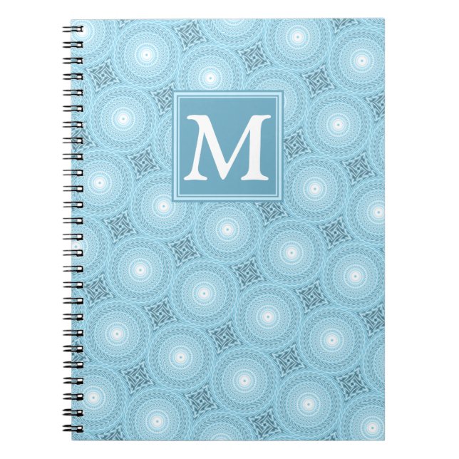 Cuaderno Patrón de círculos azules de ángel de monograma (Frente)