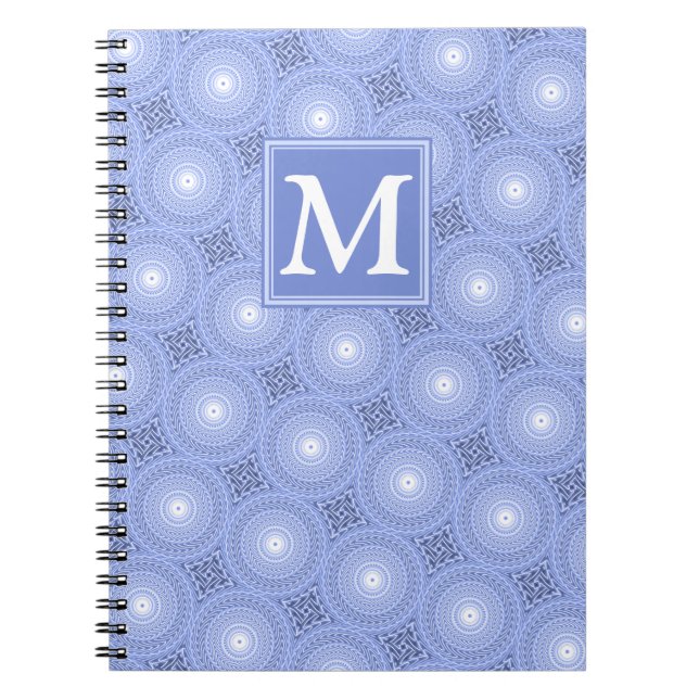 Cuaderno Patrón de círculos azules de monograma (Frente)