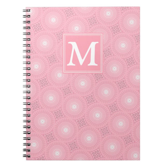 Cuaderno Patrón de círculos rosados monograma (Frente)