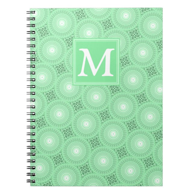 Cuaderno Patrón de círculos verdes de primavera monograma (Frente)