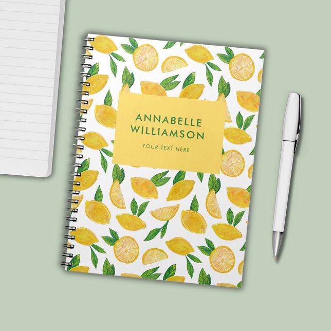 Cuaderno Patrón de cítricos de verano de limón (Citrus lemon summer fruit personalized basic notebook)