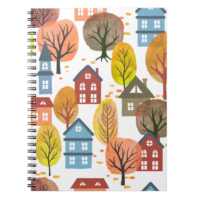 Cuaderno Patrón de ciudad de otoño sin foco con agua (Frente)