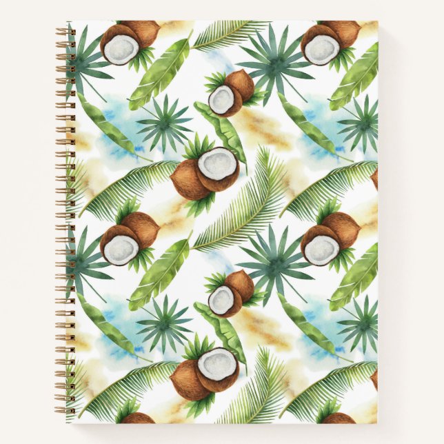 Cuaderno Patrón de coco tropical acuarela (Anverso)