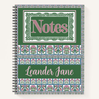 Cuaderno Patrón de colcha de arte popular floral rosa y ver