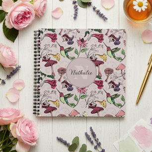 Cuaderno Patrón de colibrí floral rosado de Rubor