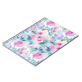 Cuaderno Patrón de collage de flores rosas y azules