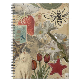 Cuaderno Patrón de Collage Floral de Gato – Diseño Artístic