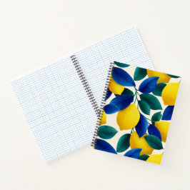 Cuaderno Patrón de color de agua de las hojas de limón y az