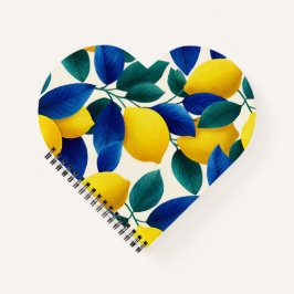 Cuaderno Patrón de color de agua de las hojas de limón y az