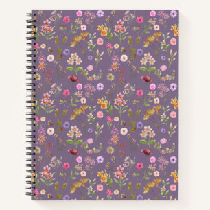 Cuaderno patrón de color de agua floral- rosa, púrpura, ver