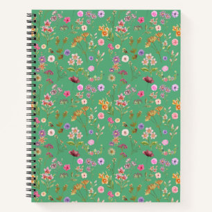 Cuaderno patrón de color de agua floral- rosa, púrpura, ver