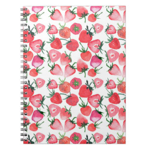 Cuaderno Patrón de color de agua Juicy Red Strawberries