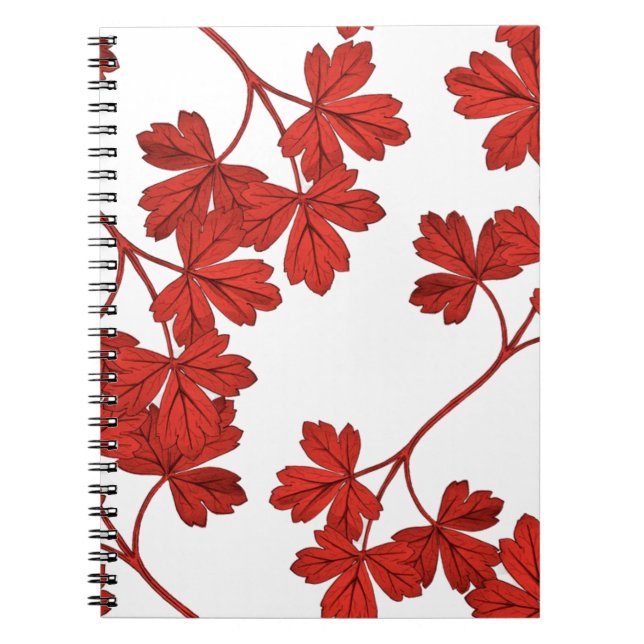 Cuaderno Patrón de columbina de hojas rojas (Frente)