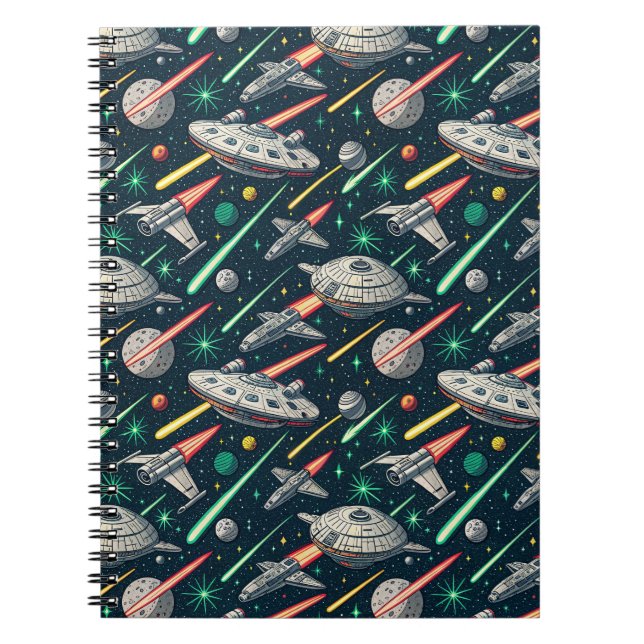 Cuaderno Patrón de cómic de batalla espacial de nave espaci (Frente)
