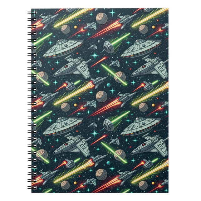 Cuaderno Patrón de Cómic de Nave Espacial de Ciencia Ficció (Frente)