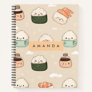 Cuaderno Patrón de comida japonesa sushi kawaii personaliza