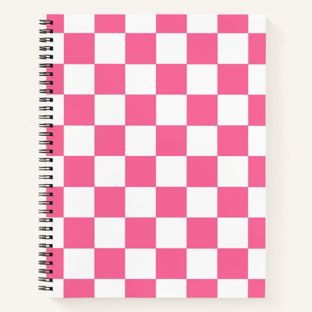 Cuaderno Patrón de comprobación de color blanco rosado (Anverso)