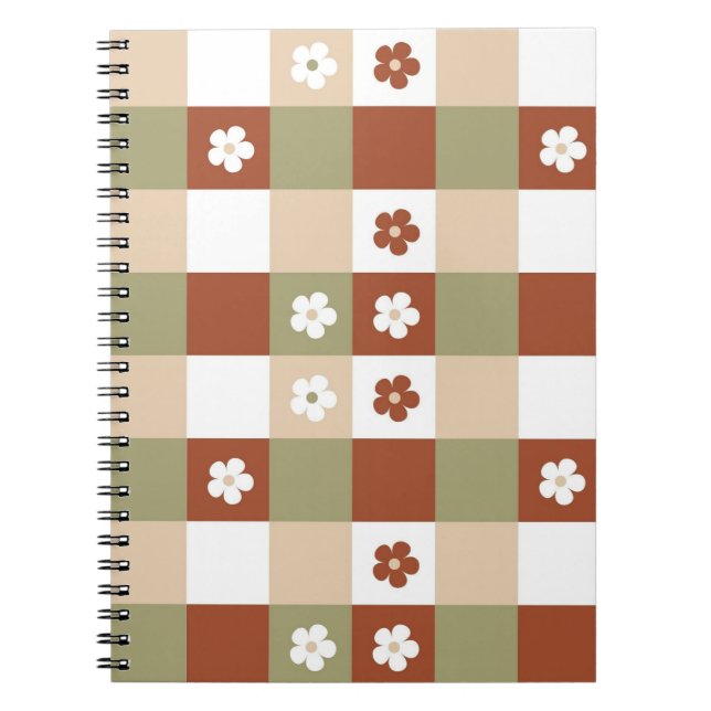 Cuaderno Patrón de comprobación de Gingham de flor de otoño (Frente)