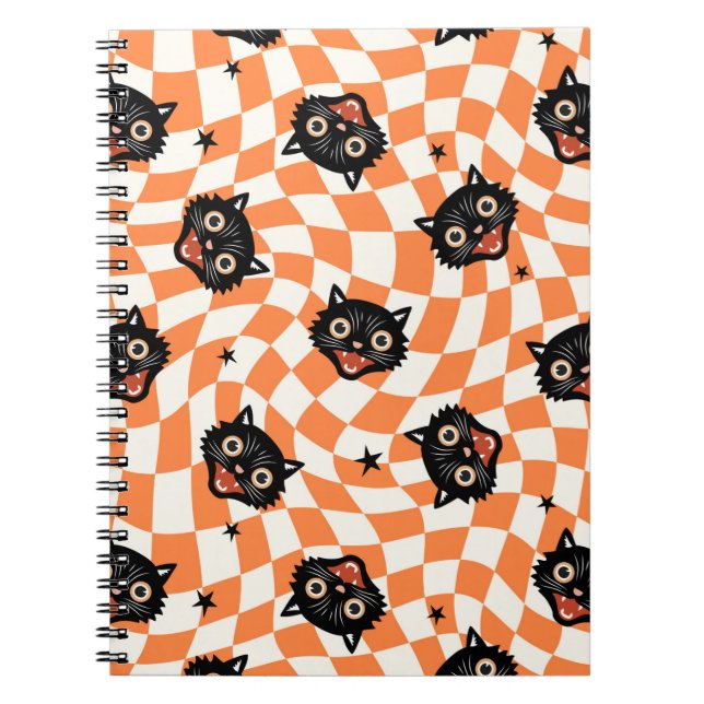 Cuaderno Patrón de comprobación de Naranja de gato negro re (Frente)