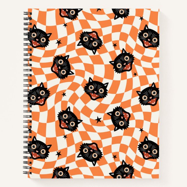 Cuaderno Patrón de comprobación de Naranja de gato negro re (Anverso)
