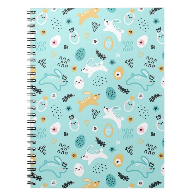 Cuaderno Patrón de Conejito de Pascua Adorable Conejos Huev (Frente)