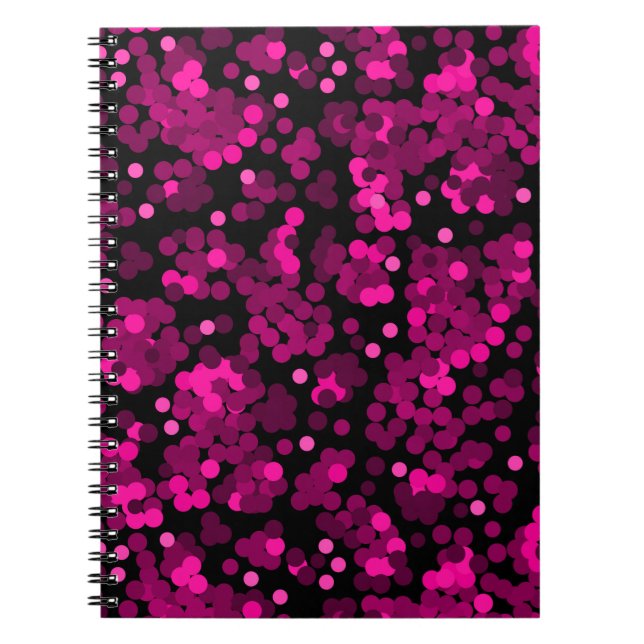 Cuaderno Patrón de confeti de puntos de polka rosa y burdeo (Frente)