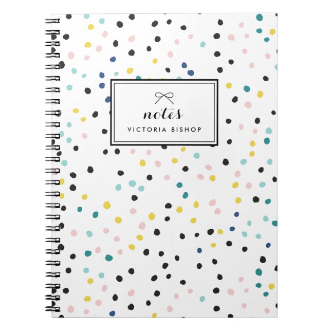 Cuaderno Patrón de confetti amarillo azul pastel personaliz (Frente)