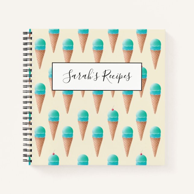 Cuaderno Patrón de cono de crema de hielo azul, amarillo cl (Anverso)