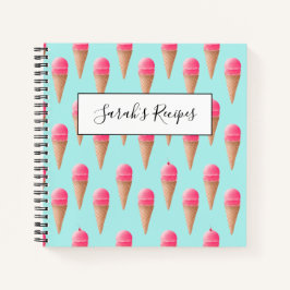 Cuaderno Patrón de cono de helado de fresa rosa