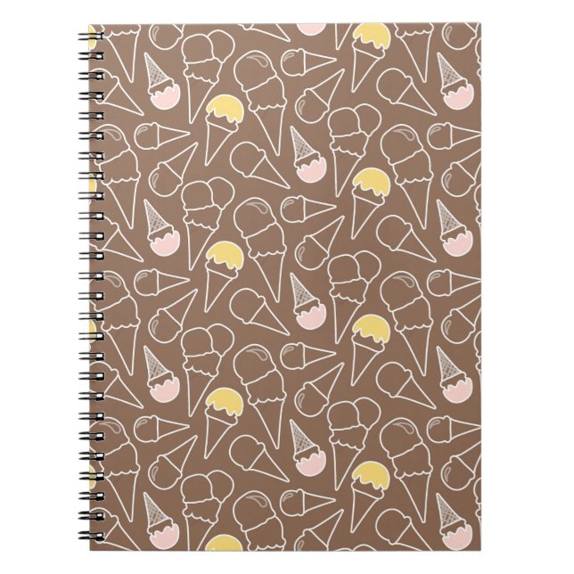 Cuaderno Patrón de cono de helado en marrón (Frente)