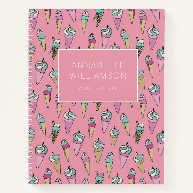 Cuaderno Patrón de cono de helado rosa (Anverso)