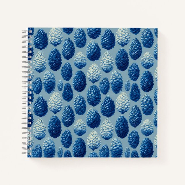 Cuaderno Patrón de cono de pino azul de invierno (Anverso)