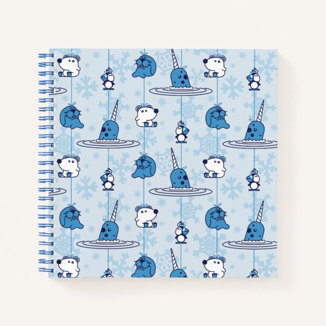 Cuaderno Patrón de copos de nieve azul de Narwhal (Anverso)