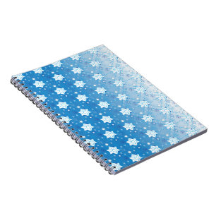 Cuaderno Patrón de copos de nieve azul y blanco de invierno