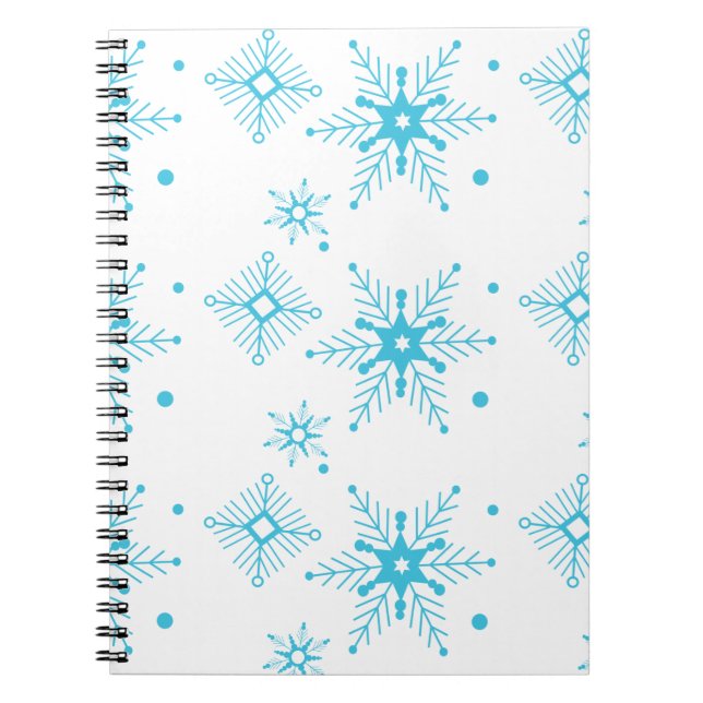 Cuaderno Patrón de copos de nieve azules navideños capricho (Frente)