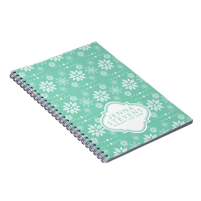 Cuaderno Patrón De Copos De Nieve De Navidades Blancos Y Ve (Lado Derecho)
