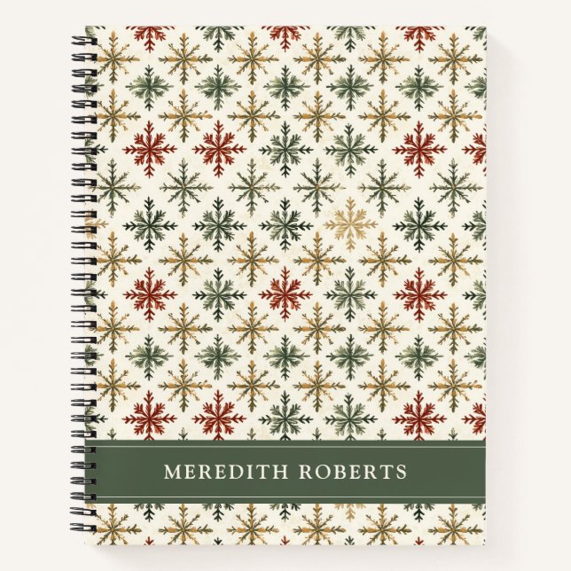 Cuaderno Patrón de copos de nieve de vacaciones de Navidad  (Anverso)