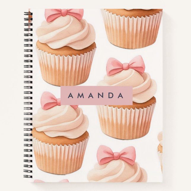 Cuaderno Patrón de Coquette de Cupcake Dulce Personalizado (Anverso)