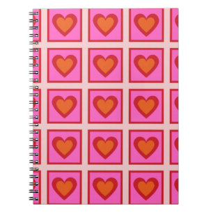 Cuaderno Patrón de corazón a cuadros vintage retro rosa Y2K
