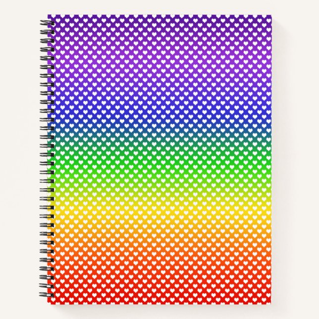 Cuaderno Patrón de corazón arcoiris blanco (Anverso)
