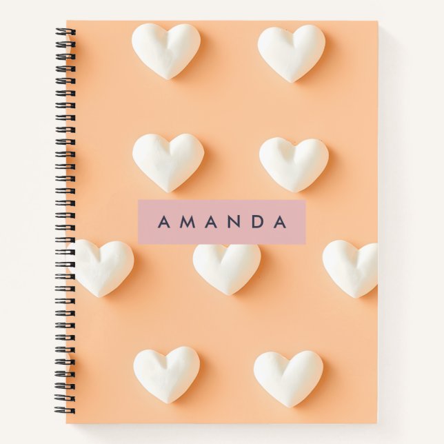 Cuaderno Patrón de Corazón Blanco Personalizado sobre Meloc (Anverso)