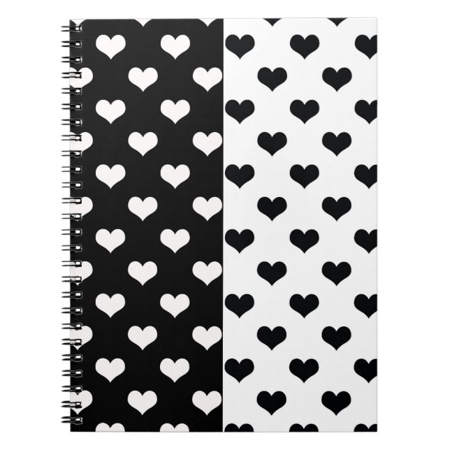 Cuaderno Patrón de corazón de amor blanco negro (Frente)