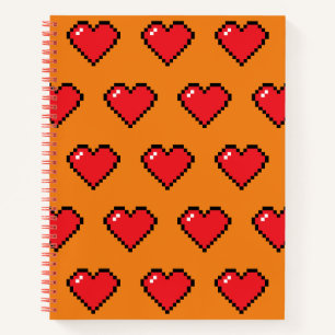 Cuaderno Patrón de corazón de píxel rojo