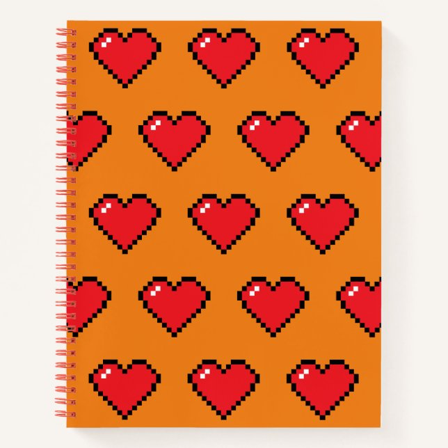 Cuaderno Patrón de corazón de píxel rojo (Anverso)