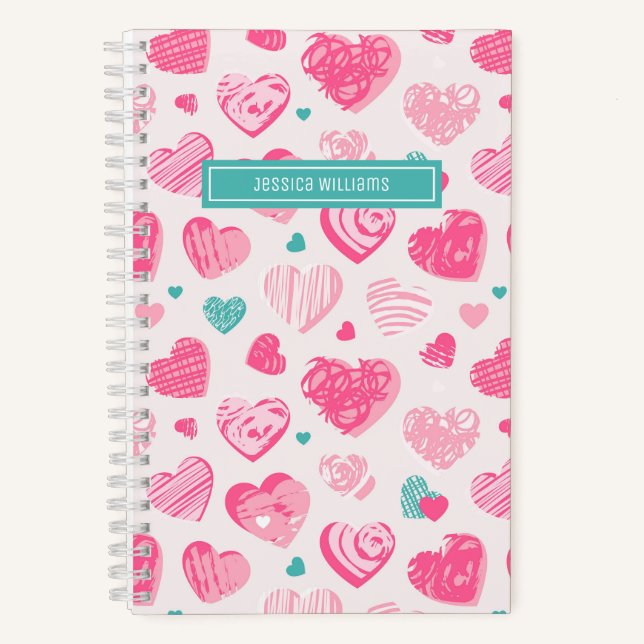 Cuaderno Patrón de corazón dulce y dulce de color rosado os (Anverso)