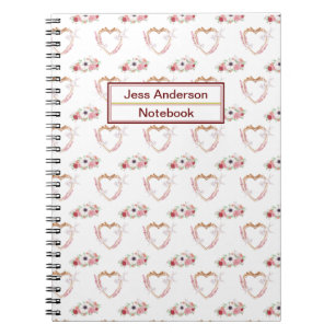 Cuaderno Patrón de corazón floral blanco rosado