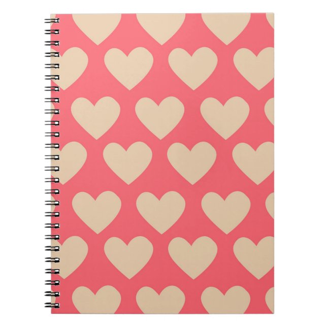 Cuaderno Patrón de corazón simple lindo beige rojo (Frente)