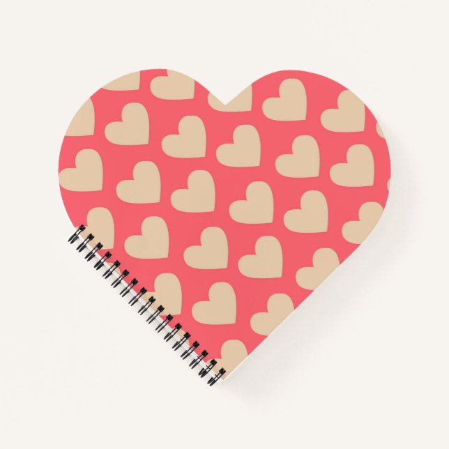 Cuaderno Patrón de Corazón Simple Rojo Beige (Anverso)