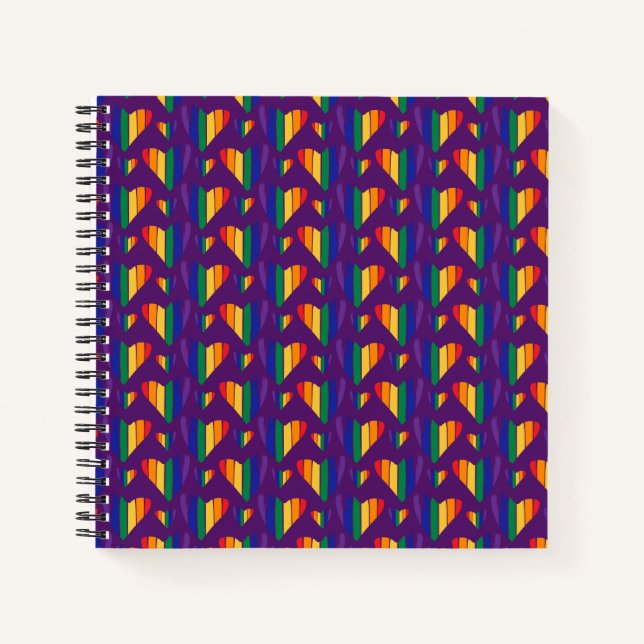 Cuaderno Patrón de corazones arco iris (Anverso)