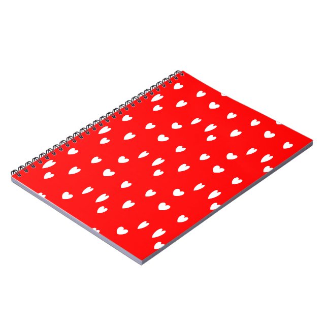 Cuaderno Patrón de corazones blancos en rojo (Lado Izquierdo)
